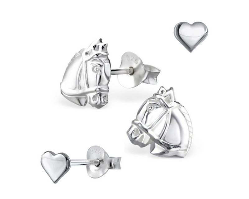 Order & Smile Schmuck Ohrstecker-Set 2 Paar Pferd & Herz Ohrstecker Silber 925 Kinder Ohrringe (Set, Set) von Order & Smile Schmuck