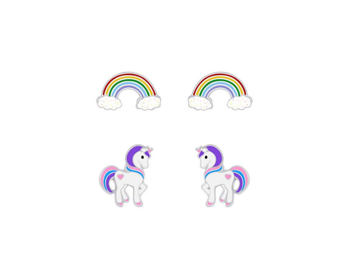 Order & Smile Schmuck Ohrstecker-Set 2er Set Kinder Ohrringe Silber 925 Ohrstecker Einhorn & Regenbogen (Set, Set) von Order & Smile Schmuck
