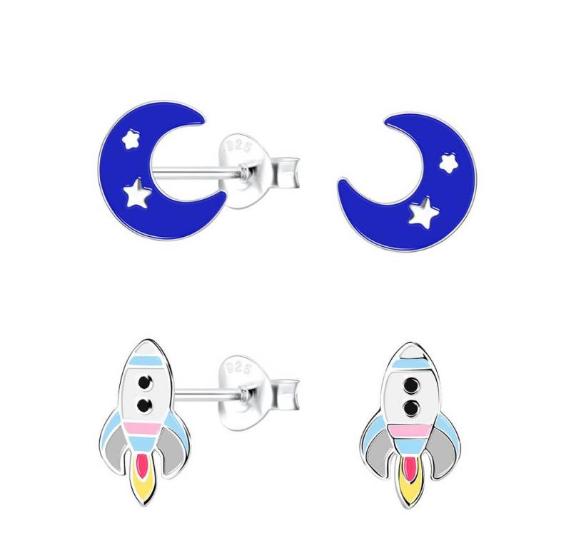 Order & Smile Schmuck Ohrstecker-Set 2er Set Kinder Ohrringe Silber 925 Ohrstecker Mond & Rakete (Set, Set) von Order & Smile Schmuck