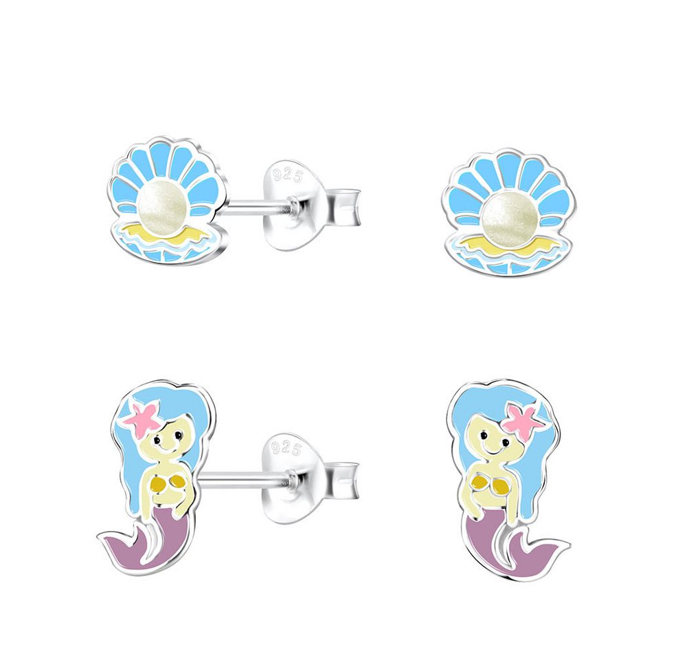 Order & Smile Schmuck Ohrstecker-Set 2er Set Kinder Ohrringe Silber 925 Ohrstecker Muschel & Meerjungfrau (Set, Set) von Order & Smile Schmuck