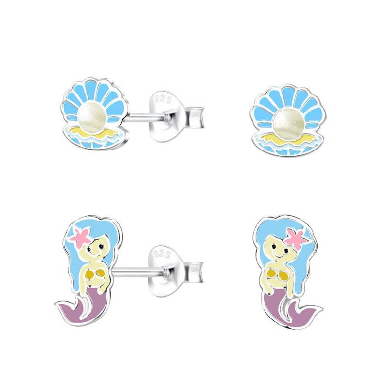 Order & Smile Schmuck Ohrstecker-Set 2er Set Kinder Ohrringe Silber 925 Ohrstecker Muschel & Meerjungfrau (Set, Set) von Order & Smile Schmuck