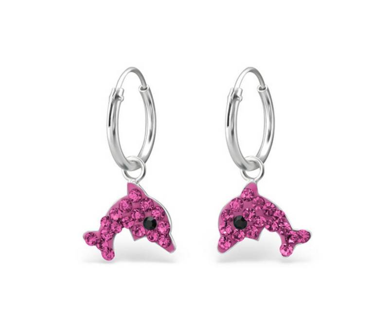 Order & Smile Schmuck Paar Ohrhänger Creolen für Kinder: Mädchen Glitzer Ohrringe Silber „Delfin“ von Order & Smile Schmuck