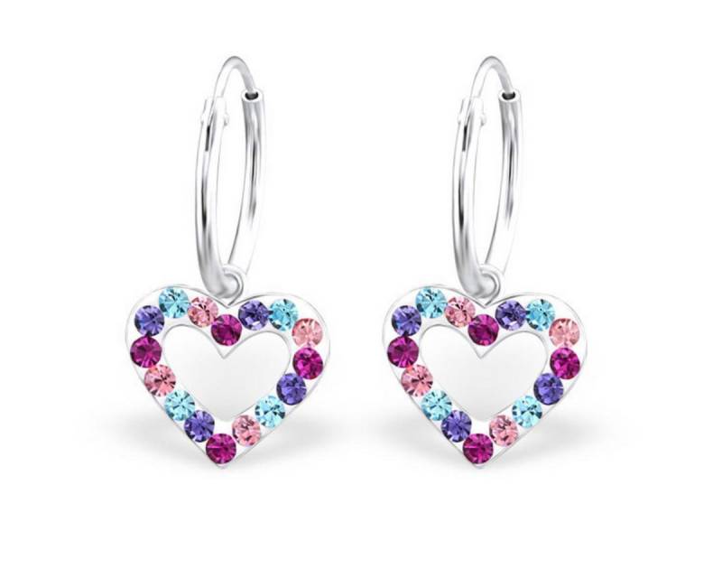 Order & Smile Schmuck Paar Ohrhänger Creolen für Kinder: Mädchen Glitzer Ohrringe Silber „Herz“ von Order & Smile Schmuck