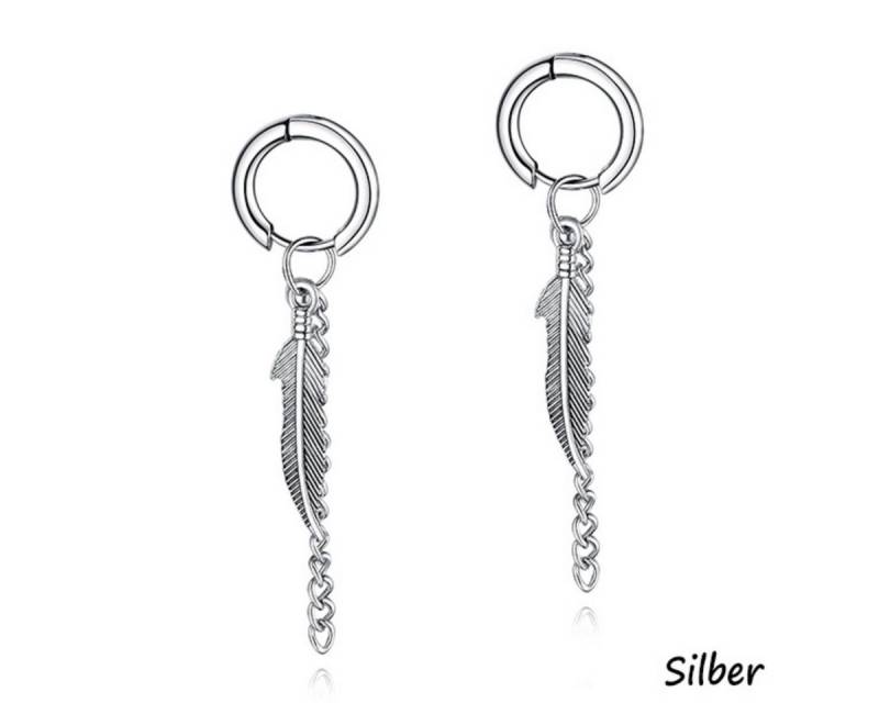 Order & Smile Schmuck Paar Ohrhänger Creolen mit Feder Anhänger: Edelstahl Ohrringe lang von Order & Smile Schmuck