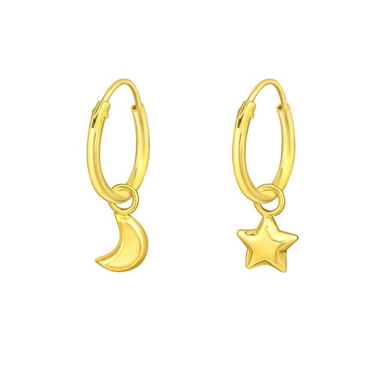 Order & Smile Schmuck Paar Ohrhänger Kinder Creolen: Goldene Ohrringe Silber 925 „Mond & Stern“ von Order & Smile Schmuck