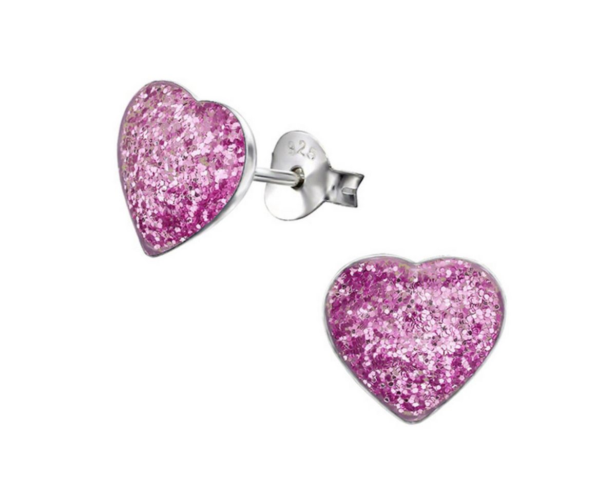 Order & Smile Schmuck Paar Ohrstecker Kinder-Ohrringe: 925 Silber Ohrstecker „Glitzer Herz“ von Order & Smile Schmuck