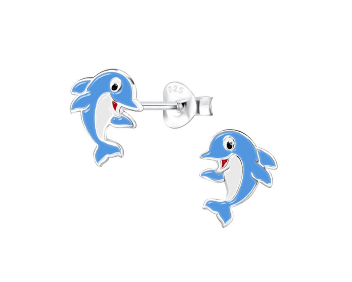 Order & Smile Schmuck Paar Ohrstecker Kinder Ohrstecker bunt aus Silber 925 „Delfin“ von Order & Smile Schmuck