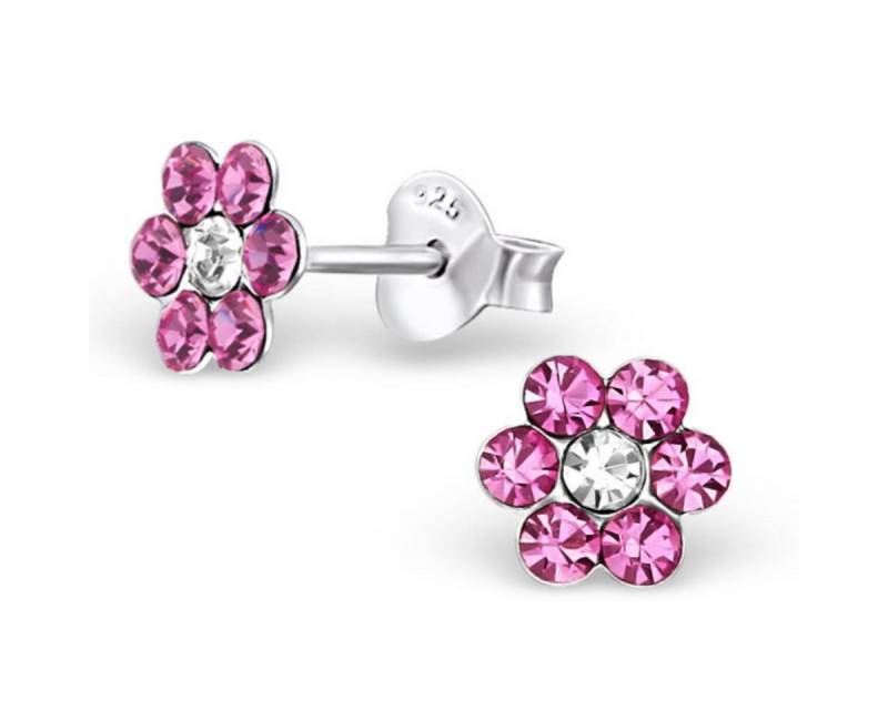 Order & Smile Schmuck Paar Ohrstecker Kinderohrstecker Glitzer: Mädchen Ohrringe Silber „Kristall Blume" von Order & Smile Schmuck