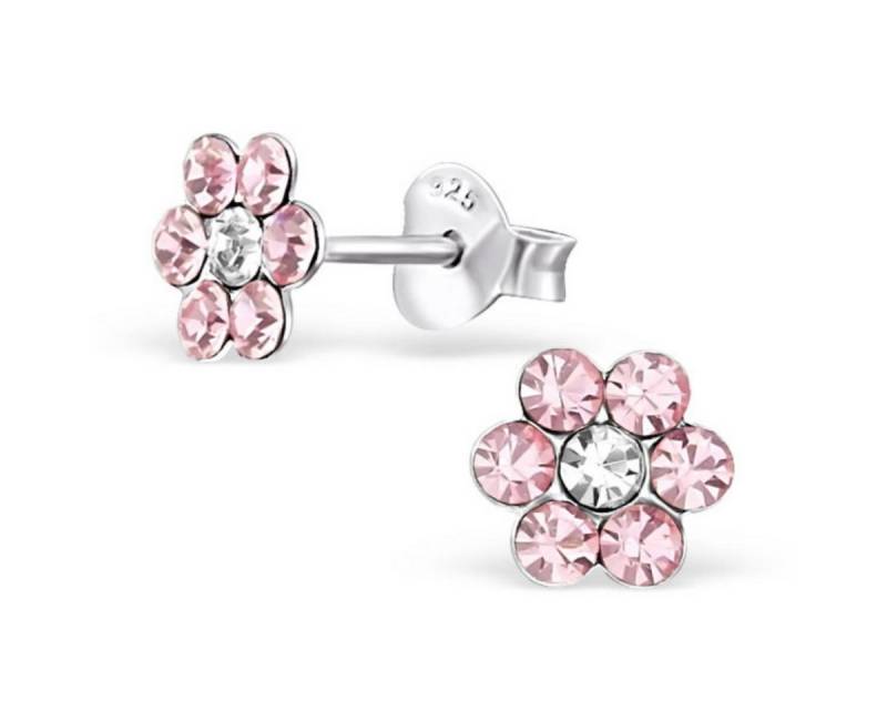Order & Smile Schmuck Paar Ohrstecker Kinderohrstecker Glitzer: Mädchen Ohrringe Silber „Kristall Blume" von Order & Smile Schmuck