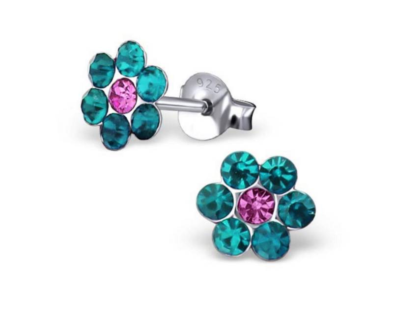 Order & Smile Schmuck Paar Ohrstecker Kinderohrstecker Glitzer: Mädchen Ohrringe Silber „Kristall Blume" von Order & Smile Schmuck