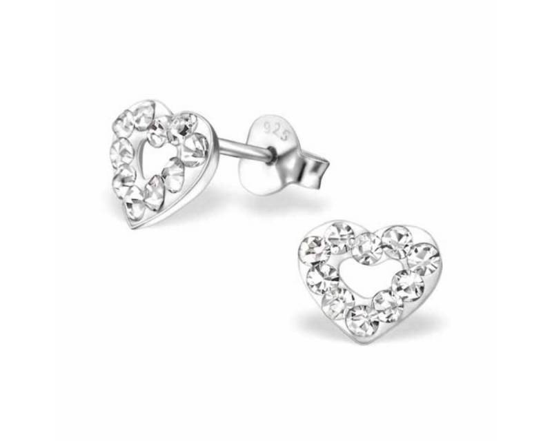Order & Smile Schmuck Paar Ohrstecker Kinderohrstecker: Mädchen Glitzer Kristall Ohrringe Silber „Herz“ von Order & Smile Schmuck