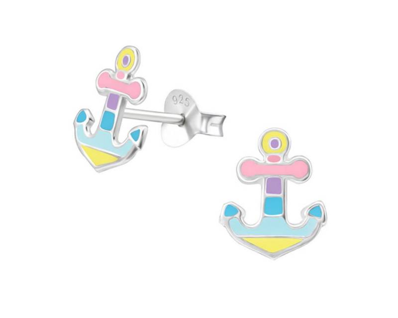 Order & Smile Schmuck Paar Ohrstecker Kinderohrstecker: Mädchen Ohrringe Silber „Anker in Pastell“ von Order & Smile Schmuck