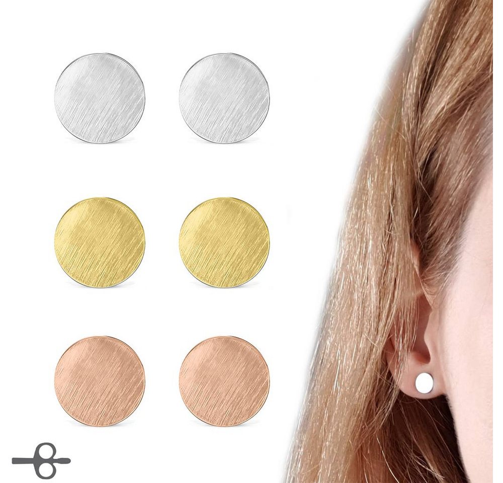 Order & Smile Schmuck Paar Ohrstecker Kreis Punkt Ohrstecker rund flach: Ohrringe gebürstet von Order & Smile Schmuck