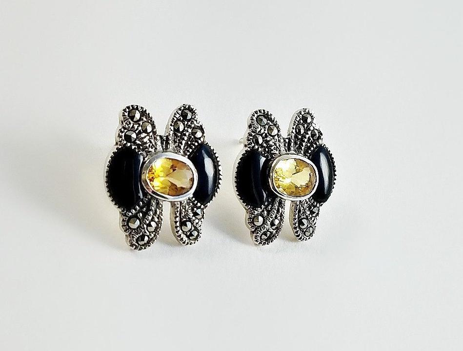 Vintage Sterling Silber Citrin Onyx Markasit Ohrringe Vintage Sterling Silber Citrin Onyx Markasit Ohrringe von OrderOfDisorder