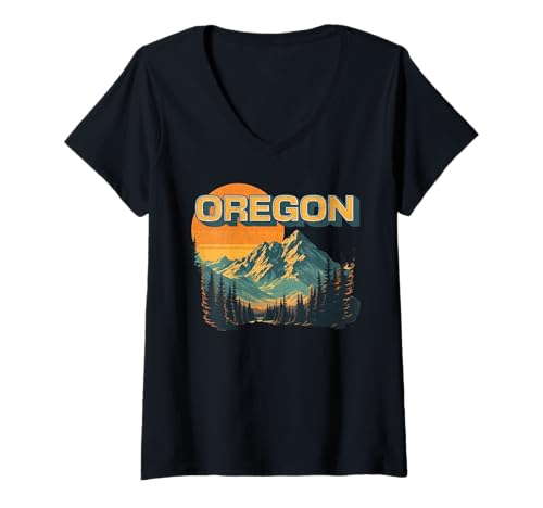 Damen Oregon T-Shirt mit V-Ausschnitt von Oregon USA Outdoor Vintage