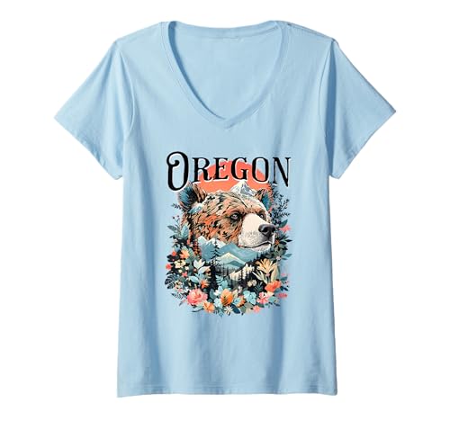 Damen Oregon T-Shirt mit V-Ausschnitt von Oregon USA Outdoor Vintage