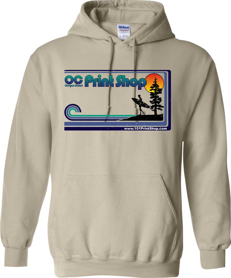 Oc Print Shop Logo Hoodie - Erwachsene Größen S-3xl Kapuzen Sweatshirts Viele Farboptionen Oregon Küste Surfer Surf Strand Sonnenbaum von OregonCoastPrintShop