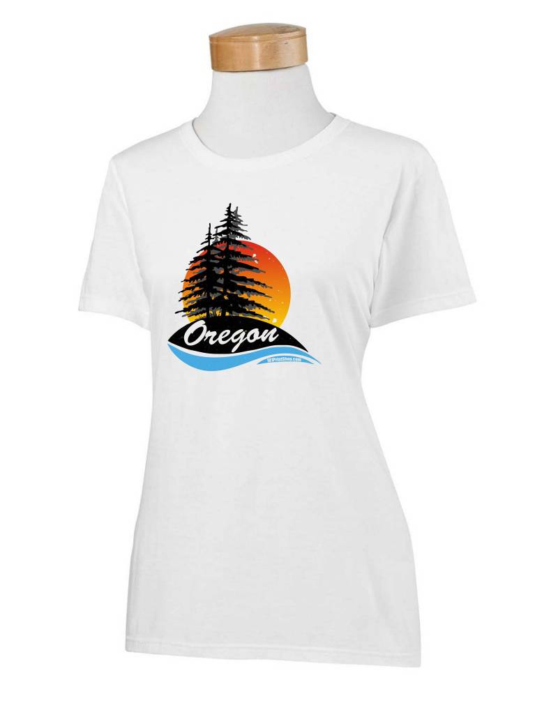 Oregon Retro - Grundlegende Damen Stil Tshirt Erwachsene Größen S-3xl Küste Surfer Surfen Strand Baum Sonne von OregonCoastPrintShop