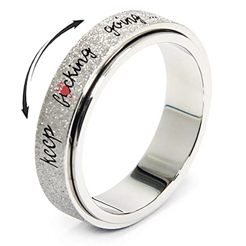 Glattol Initial Spinner Anti Anxiety Ring:Fidget Ring Women Men Keep Going Ring Mens Ring Spinning Ring Silver Rainbow Black Figit Ring Anxiety Relief Ring Stainless Steel Size 6 7 8 9 10 von OreilleStar