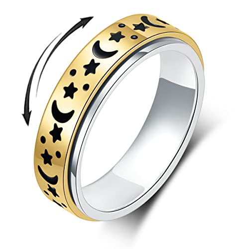 OreilleStar Angstring für Frauen - Angstabbauartikel, Spinnringe für Angst, goldene Mondringe, Sterne für Angst, Anti-Angst-Spielzeug für Frauen von OreilleStar