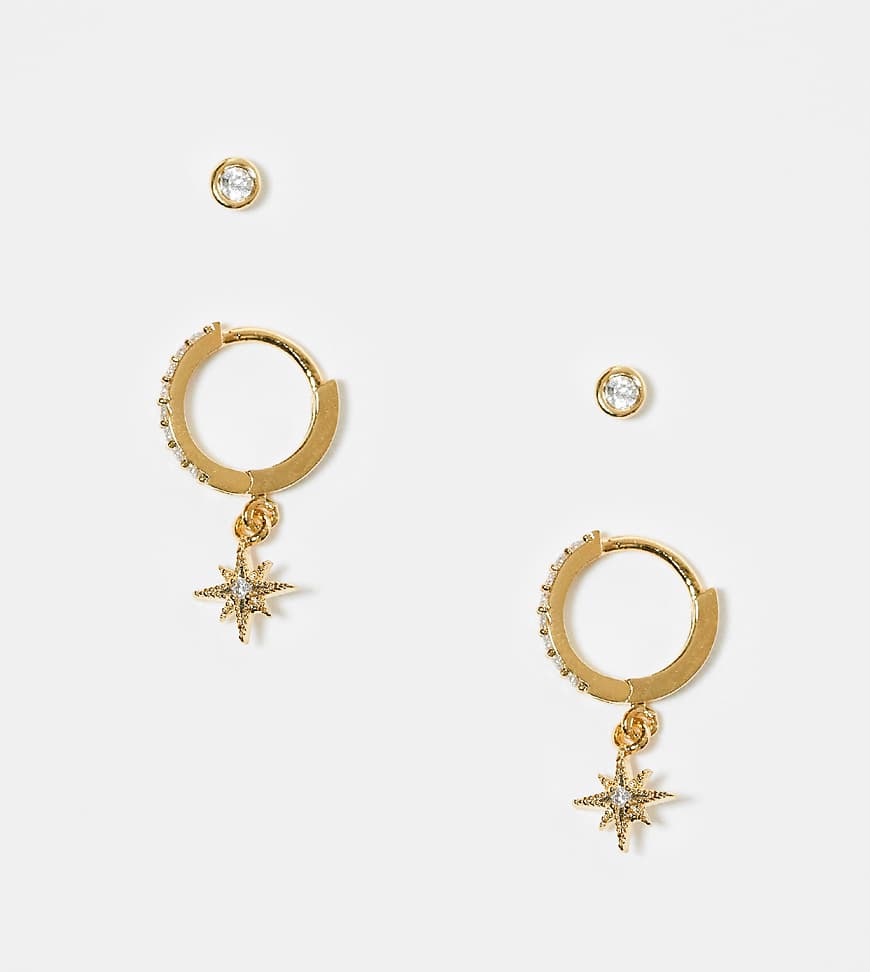 Orelia - 2er-Pack vergoldete Kristall-Ohrstecker und Creolen mit Sternanhänger und Pavé-Fassung-Goldfarben von Orelia