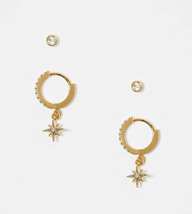 Orelia - 2er-Pack vergoldete Kristall-Ohrstecker und Creolen mit Sternanhänger und Pavé-Fassung-Goldfarben von Orelia