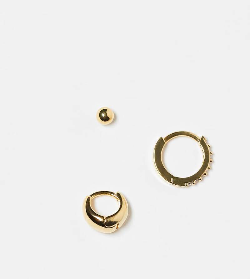 Orelia - 3er-Pack Ohrstecker, Hängeohrringe und Pavé-Creolen, mit 18-Karat-Vergoldung-Goldfarben von Orelia