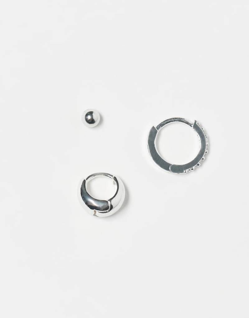 Orelia - 3er-Pack Ohrstecker, Ohrring und kristallbesetzte Creole mit Sterling-Silber versilbert von Orelia