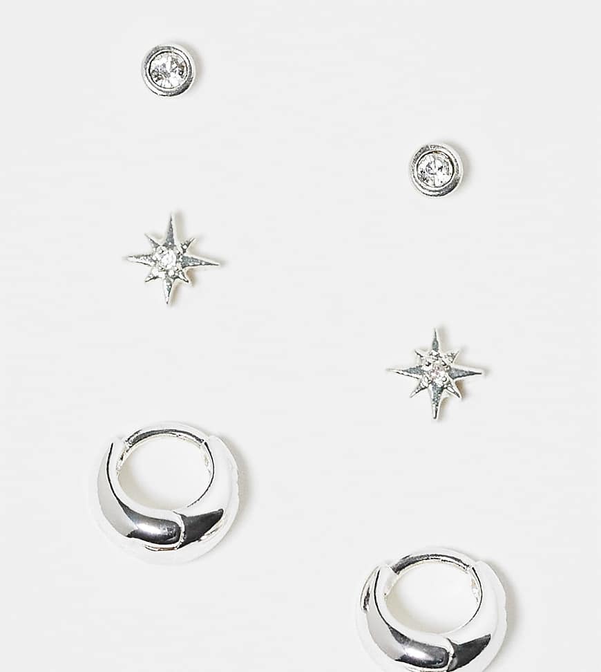 Orelia - 3er-Pack Ohrstecker im Stern- und Kristall-Design sowie konische Creolen aus Sterlingsilber von Orelia
