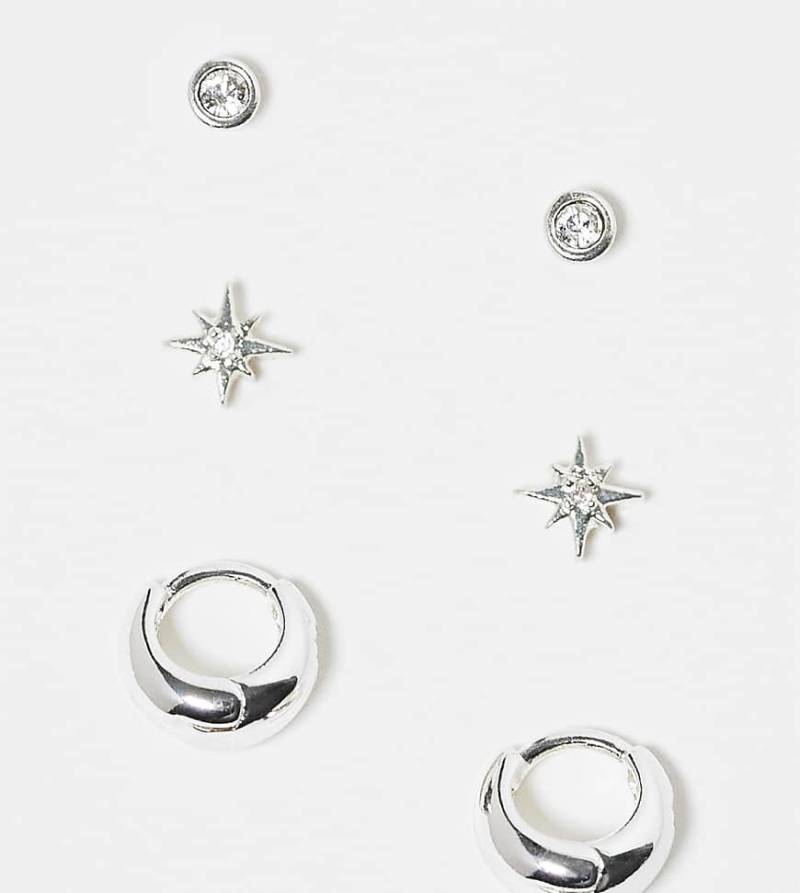 Orelia - 3er-Pack Ohrstecker im Stern- und Kristall-Design sowie konische Creolen aus Sterlingsilber von Orelia