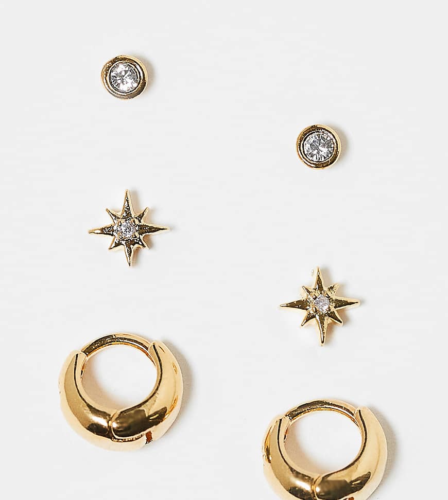Orelia - 3er-Pack vergoldete Ohrstecker im Stern- und Kristall-Design sowie konische Creolen-Goldfarben von Orelia