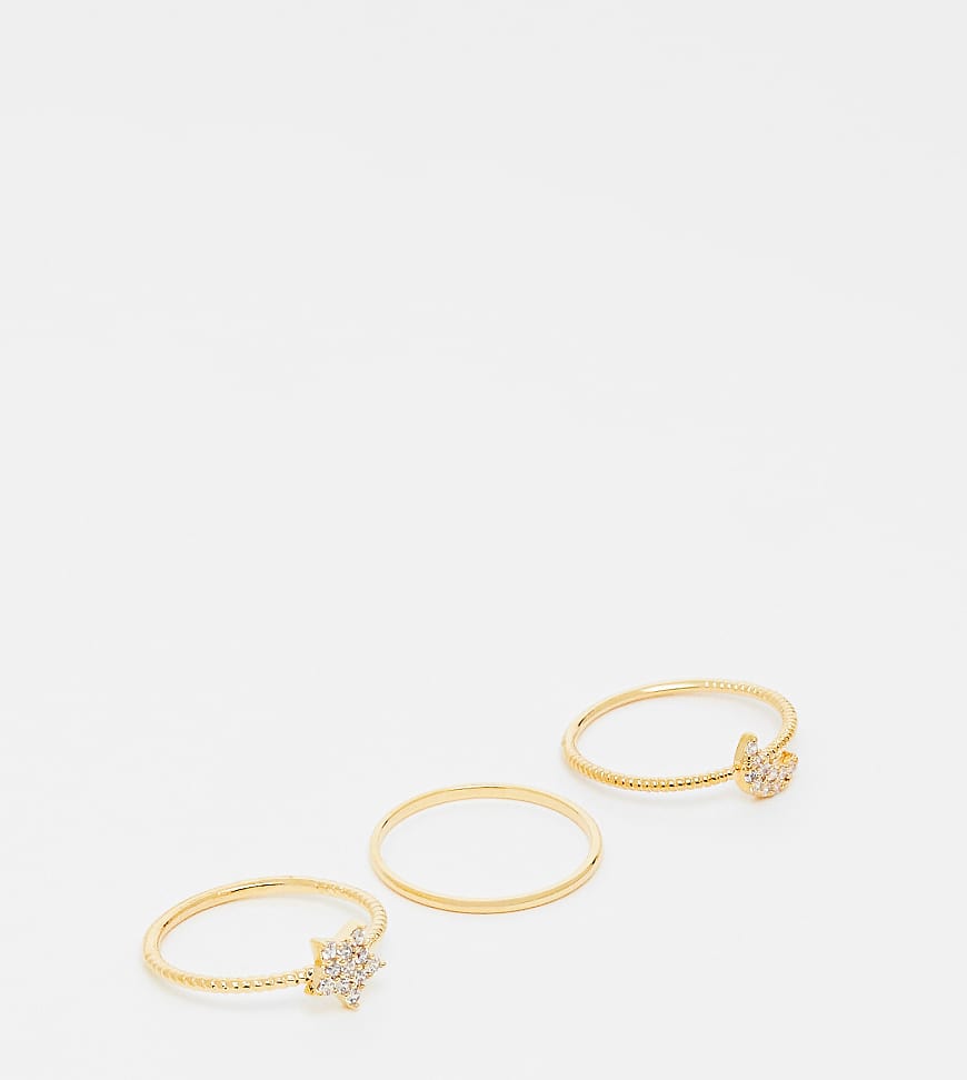 Orelia - 3er-Pack vergoldete Stapelringe mit Himmelskörper-Details-Goldfarben von Orelia