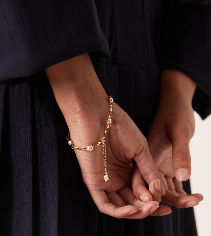 Orelia - Armband mit 18-Karat-Vergoldung, Steg-Gliedern und Perlenverzierung-Goldfarben von Orelia