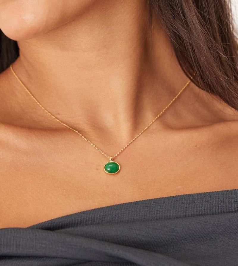 Orelia - Halskette mit 18-Karat-Vergoldung und grünem Halbedelstein-Anhänger-Goldfarben von Orelia