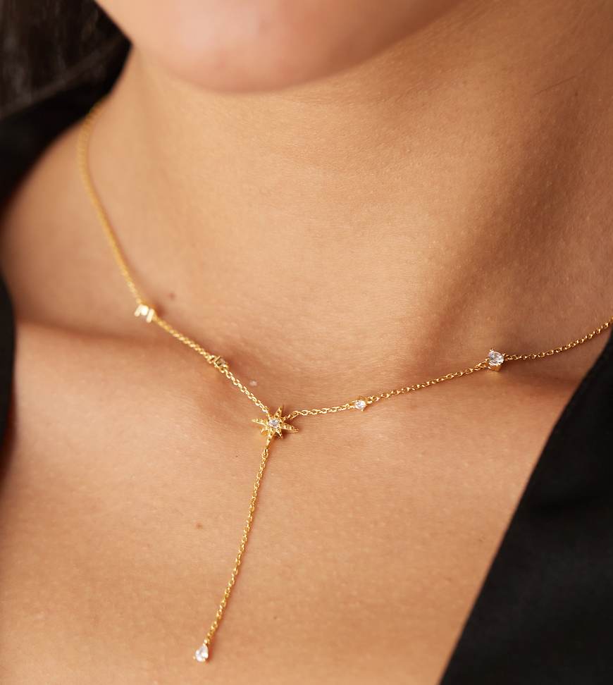 Orelia - Schmale, vergoldete Lasso-Halskette mit Kristall-Strahlenkranzanhänger-Goldfarben von Orelia