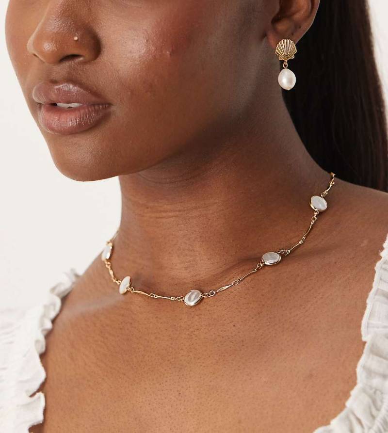 Orelia - Vergoldete Halskette in Blassgold mit Perlendetails-Goldfarben von Orelia