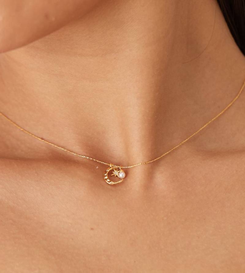 Orelia - Vergoldete Halskette mit Mond-, Perlen- und Starburst-Anhänger-Goldfarben von Orelia