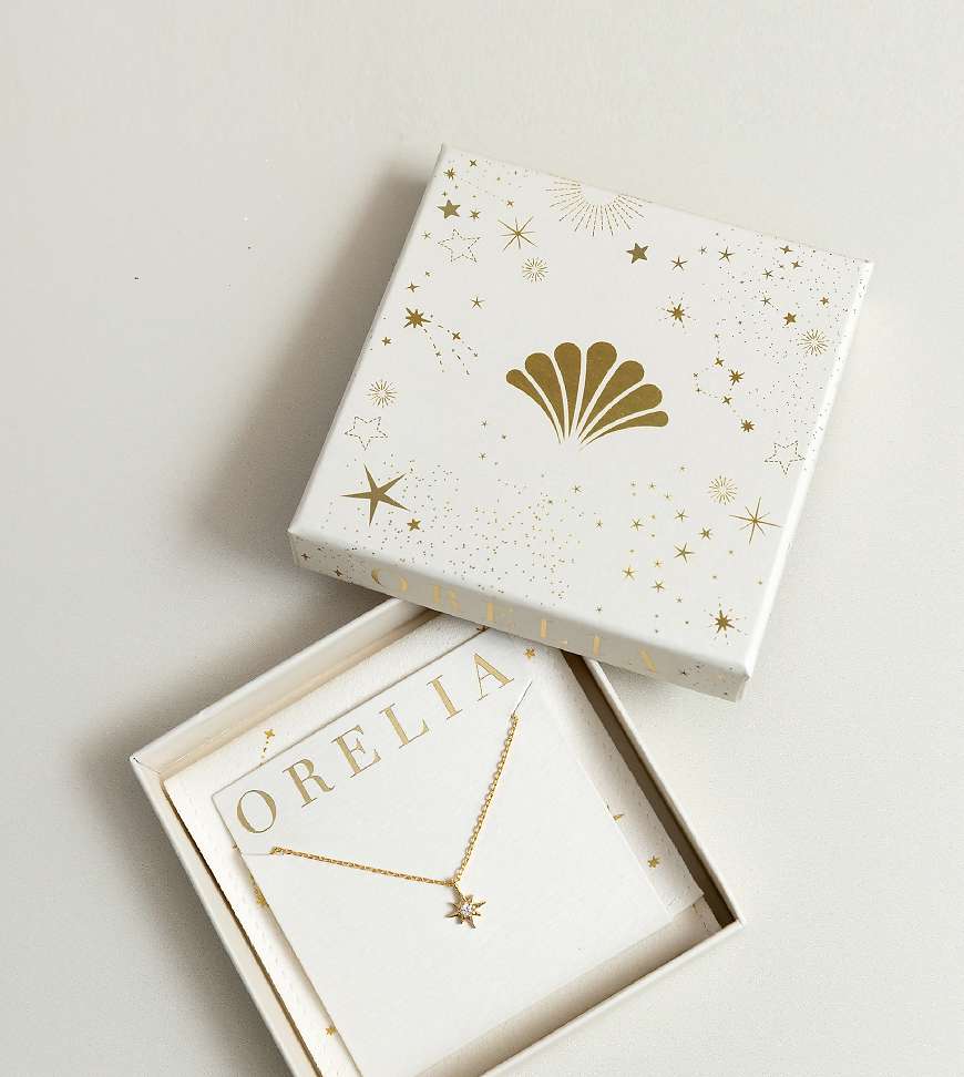 Orelia - Vergoldete Halskette mit Starburst-Anhänger mit Kristallverzierung und Geschenkbox-Goldfarben von Orelia