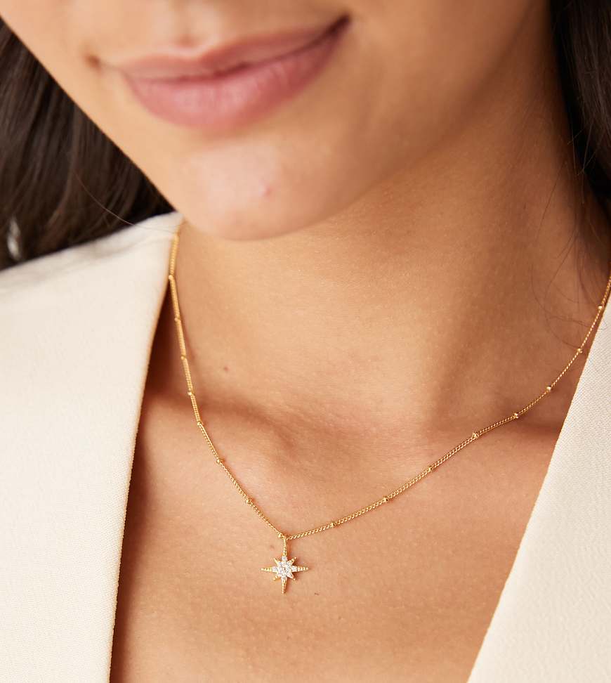 Orelia - Vergoldete Halskette mit versetzten Perlengliedern und Stern-Pavé-Anhänger-Goldfarben von Orelia