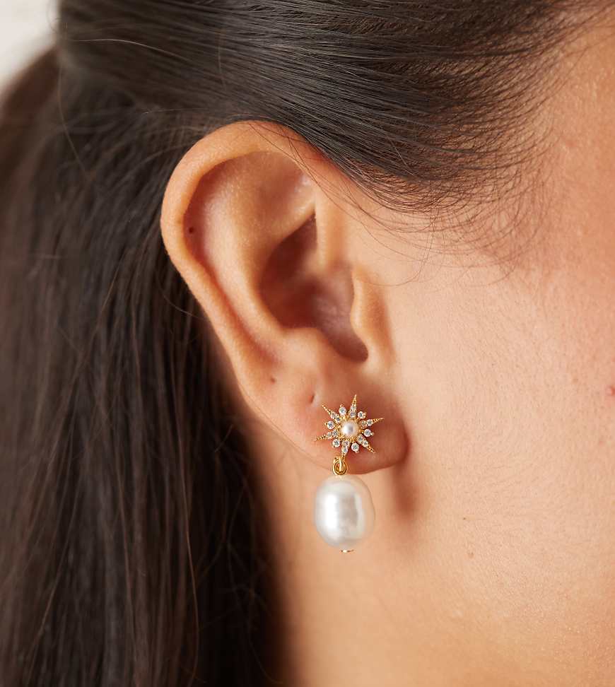 Orelia - Vergoldete Ohrstecker mit Starburst-Pavé und Perlenanhänger-Goldfarben von Orelia