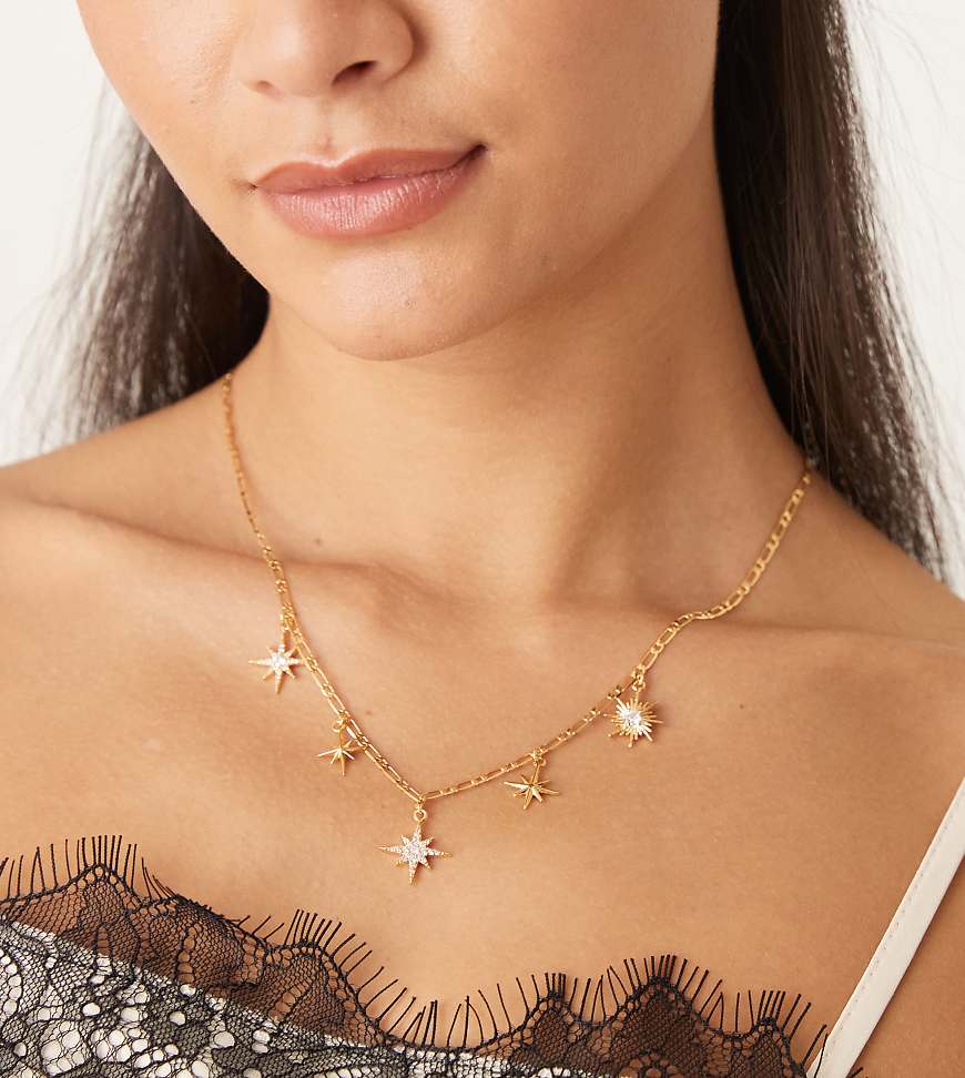 Orelia - Vergoldete Statement-Halskette mit Starburst-Anhängern-Goldfarben von Orelia