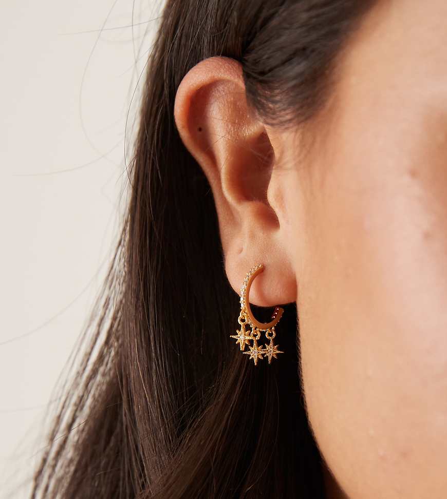 Orelia - Vergoldete kleine Creolen mit Stern-Pavé-Anhängern-Goldfarben von Orelia