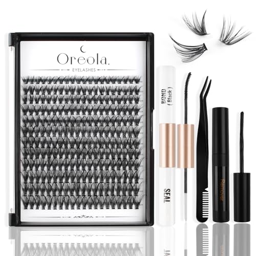 Oreola Einzelne Wimpern Set D Curl Wimpernbüschel 9-16 mm 40D 240PCS Einzelwimpern mit Bond and Seal, Wimpernapplikator und entferner für Anfänger von Oreola