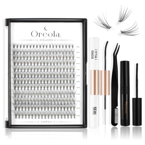 Oreola Einzelne Wimpern Set DIY Wimpernverlängerungen, 228PCS 20D Einzelwimpern mit Bond and Seal Natural 0,07C 8–15 mm Wimpernbüschel mit Entferner, Applikator, Wiederverwendbare künstliche Wimpern von Oreola