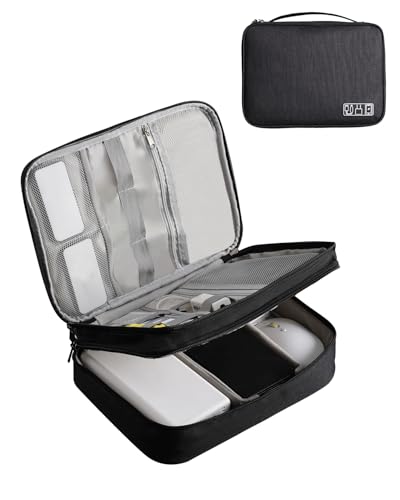 OrgaWise Kabeltasche Kabelorganizer Kabel Etui Elektronik Zubehör Organizer Tasche Cable OrganizerBag (Schwarz-3layer, Kabeltasche) von OrgaWise
