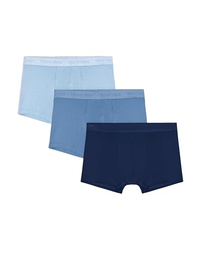 Organic Basics Herren Core Trunks 3-Pack Underwear Badehose, Azurblau/Mitternachtsblau/Nebelblau, X-Large von Organic Basics