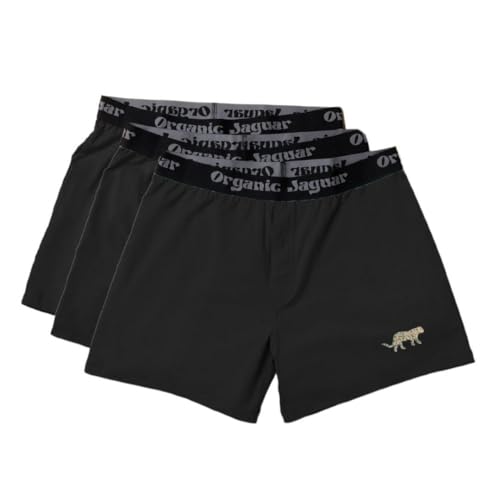 Organic Jaguar Herren-Boxershorts, 3er-Pack, 100 % Bio-Baumwolle, weich, atmungsaktiv, leicht, nachhaltig, schwarz, Schwarz, X-Large von Organic Jaguar