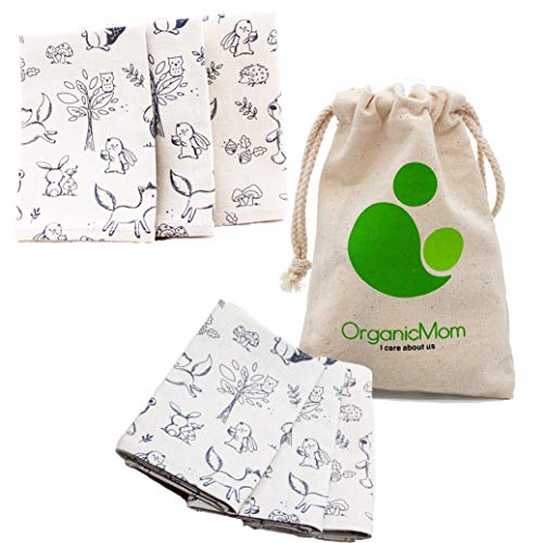 OrganicMom® 3 handgenähte Kinder-Taschentücher aus Bio-Baumwolle inkl. Stoffbeutel/Waschbare Bio-Stofftaschentücher/Stoff-Taschentuch/GOTS/Made in Austria (Hellgrau (Tiermuster)) von Organic-Mom