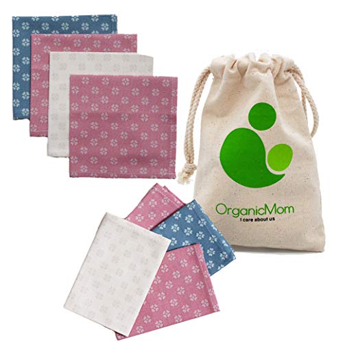 OrganicMom® 4 handgenähte Damen-Taschentücher aus Bio-Baumwolle inkl. Stoffbeutel / Waschbare Bio-Stofftaschentücher Damen / Kinder Stoff-Taschentuch / Stofftaschentuch Damen Made in Austria von Organic-Mom