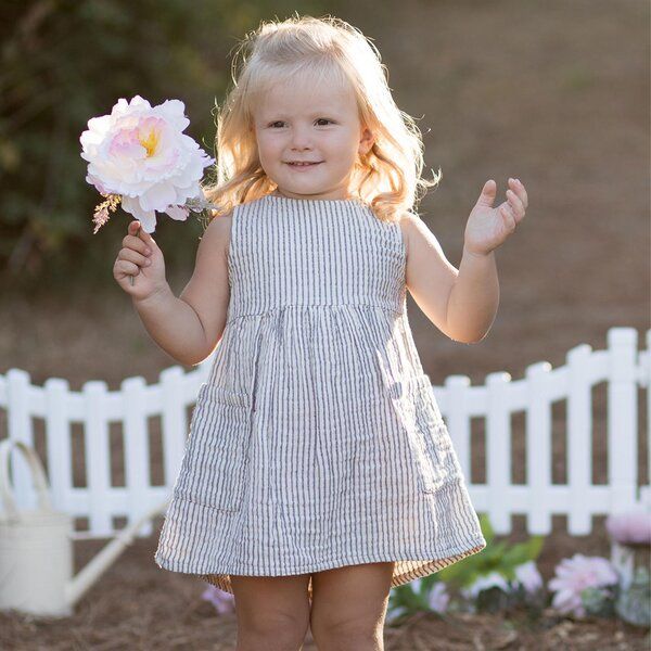 OrganicEra Bio Musselin ärmelloses Kleid mit Tasche, Antrasith gestreift von OrganicEra